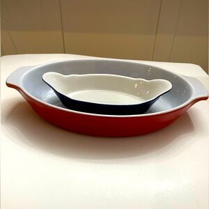 Vtg Emile Henry Stoneware Oval Dish and Smaller Stoneware Portuguese Oval Dish
